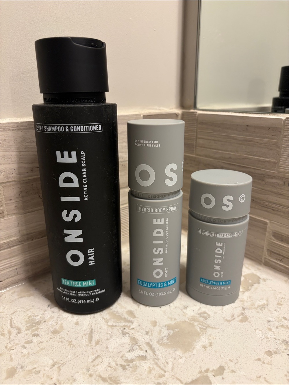 ONSIDE- Shampoo/Conditioner, Body Spray, Aluminum free Deodorant